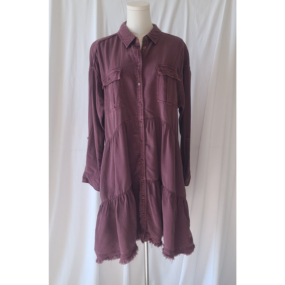 Anthropologie Pilcro Womens Plum Deanna Tiered Shirt Dress Medium - Picture 2 of 6